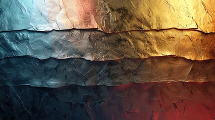 Abstract metallic texture featuring layered colors of blue, gold, and rust, perfect for backgrounds or design projects.