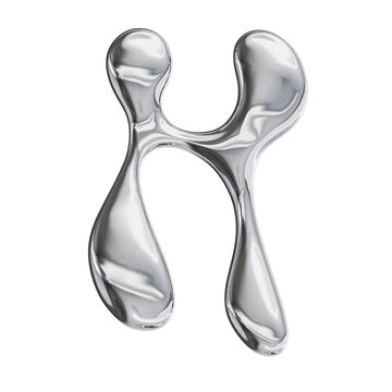 3D Font Y2K Liquid Metallic Chrome Letter H 