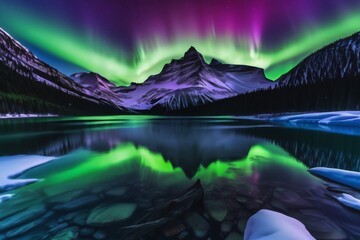 Aurora reflection in the lake