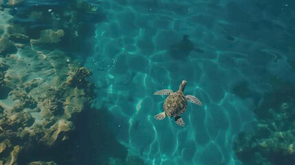 Obraz premium Sea Turtle Swimming in Crystal Clear Water.