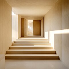 Modern interior with light filled corridor and steps creating an elegant and tranquil space.