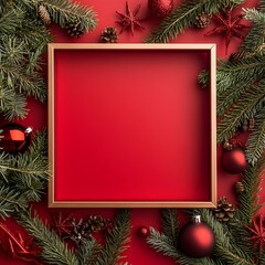 Creative Christmas Frame with New Year on Red Background