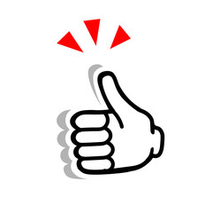 Up hand. thumb Up hand. Gesture. red triangle. white Vector illustration background.