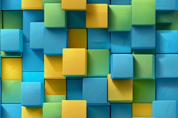 Blocks in blue, green and yellow colors in a pattern