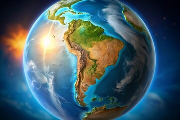 Realistic globe rotates and zooms in on Argentina, revealing its geographic contours and borders, set against a cinematic video background with subtle animation effects.