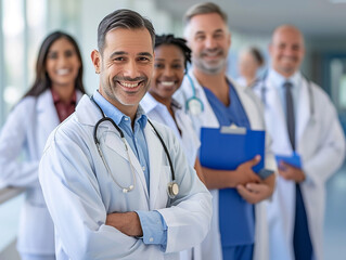 Fototapeta premium Team of Smiling Medical Professionals with Clipboards
