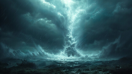 Powerful hurricane is making landfall on a desolate landscape, bringing with it strong winds, heavy rain, and the threat of destruction