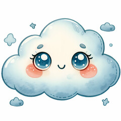 Cute cartoon cloud on white background. AI