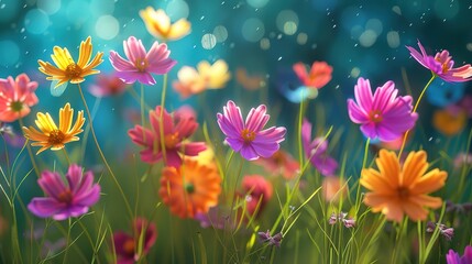 color flowers meadow field cg motion abstract background petal plants blossom loop