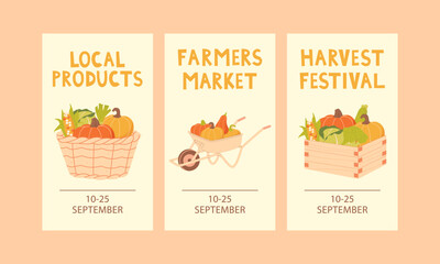Set of advertising posters for farmers market, harvest festival