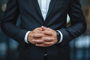 Obraz premium Portrait of businessman in suit with briefcase against big city
