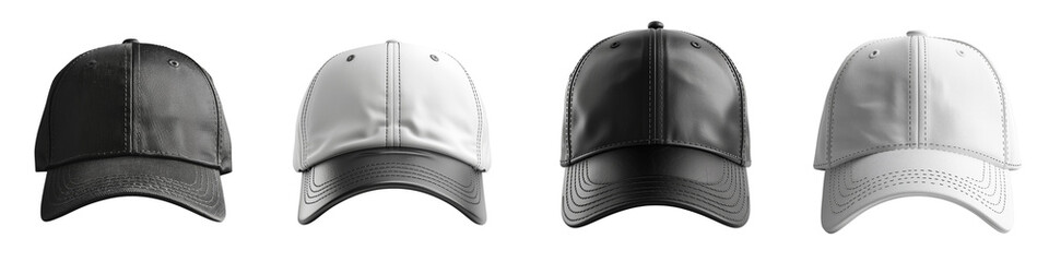 Fototapeta premium Set of a baseball cap hat mockup, isolated on a transparent background.