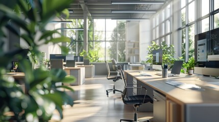 A panoramic view of a modern office space with operators at their desks