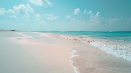Fototapeta premium A pristine, deserted beach with soft white sand and gentle waves lapping at the shore