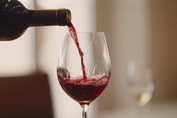 Elegant Pour of Red Wine in a Glass with Sparkling Bokeh Backdrop - Perfect for Wine Lover Designs