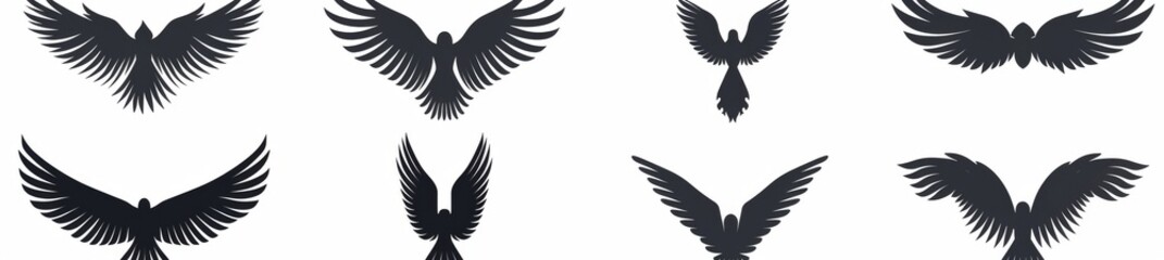 Fototapeta premium The set of black wings icons is a collection of wings badges. Modern illustration.