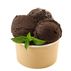 chocolate ice cream in paper cup isolated on white background