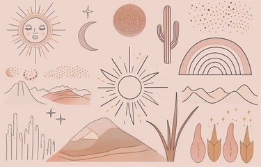 Embrace the modern minimalist style for social media posts with this set of linear boho icons and symbols.