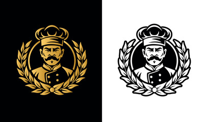 chef logo in gold and black and white. vector illustration