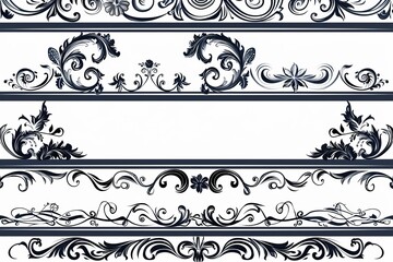Fototapeta premium Modern modular decorative floral seamless ornamental border set