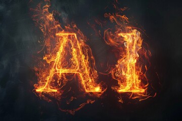 style, burn "AI" word on dark background