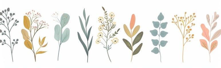 Hand drawn silhouettes of branches and leaves.