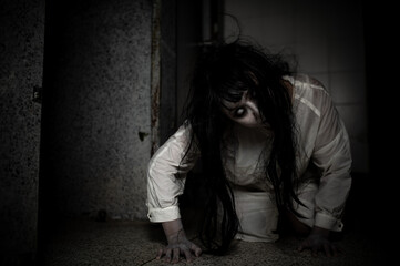 Portrait of asian woman make up ghost,Scary horror scene for background,Halloween festival...