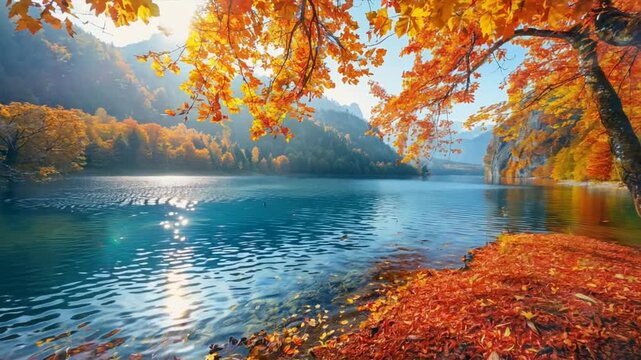scenic view of a lake surrounded by autumn foliage