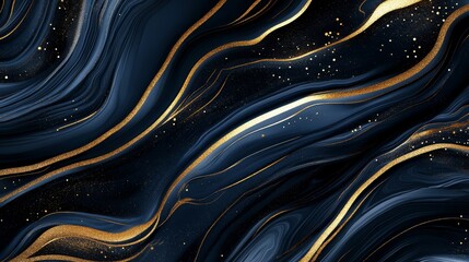 Navy blue liquid marble effect with gold powder highlights, creating a high-end, luxurious wallpaper aesthetic, high-resolution photo, realistic photo, hyper realistic