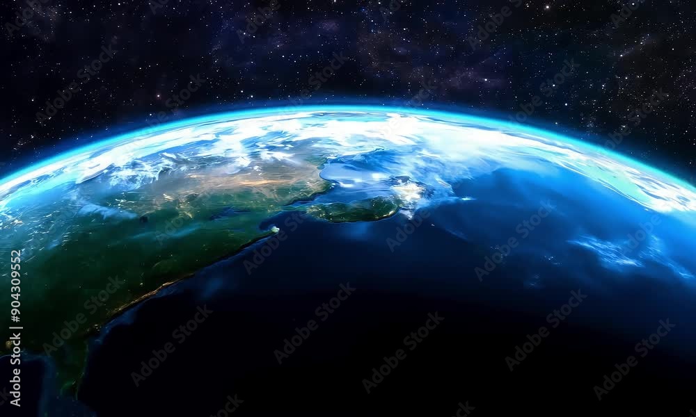 Wall mural the camera slowly zooms out from a close-up view of planet earth as seen from space (mov)