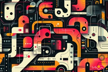 Obraz premium Cyber circuit retro style