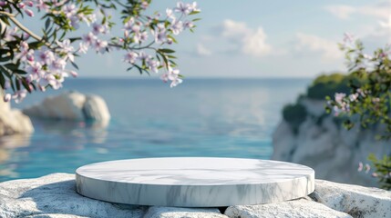 An Elegant Seaside Podium Nestled in the Beauty of Nature on a Scenic Coastal Landscape