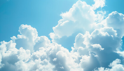 Fluffy white clouds float against a vibrant blue sky, creating a dreamy and serene atmosphere.