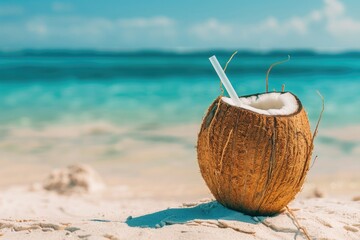 Coconut Drink on a Tropical Beach