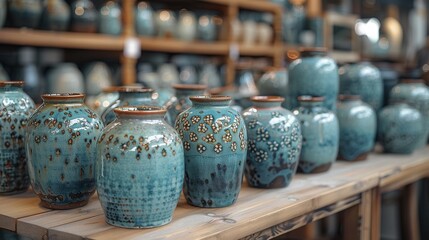 home-crafted pottery pieces on display --ar 16:9 --stylize 750 Job ID: 2c755689-1de4-45db-8342-553ccf8fd03b