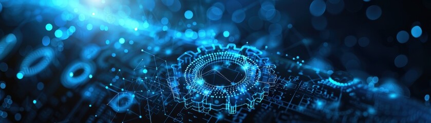 A blue background with a bunch of gears on it. The gears are all different sizes and are scattered throughout the image. Scene is one of complexity and intricacy, as the gears seem to be interlocking