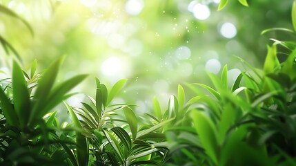 Natural background of blurry lush foliage with fresh foliage