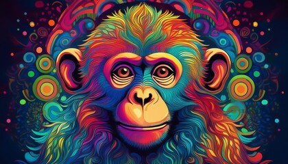 Fototapeta premium Psychadelic theme Monkey. Chinese New Year symbol