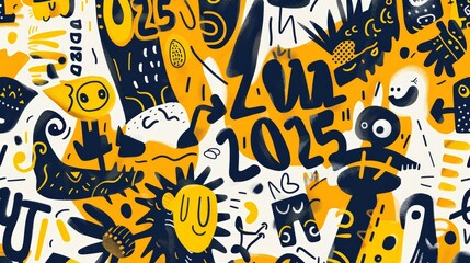 Obraz premium A colorful abstract doodle art with various playful shapes and figures