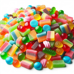 Lots of colorful gummies on light background