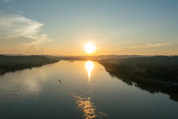 Aerial view of Mekong River Community in Loei province, Thailand.