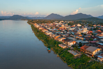 Aerial view of Mekong River Community in Loei province, Thailand.