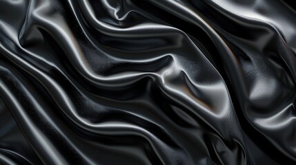 Fototapeta premium Dark, smooth, flowing fabric with many folds and wrinkles