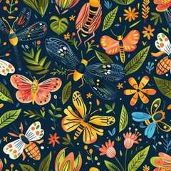 Whimsical eco-friendly seamless pattern with cute animals and plants, pastel colors, nature-inspired design, playful and bright