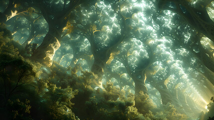 Fototapeta premium A detailed digital rendering of a forest with fractal patterns representing trees and foliage, highlighting the symmetry and complexity inherent in natural forms 