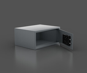 Open Steel Safe Locker With A Gray Finish For Security Isolated On Gray Background 3D Illustration