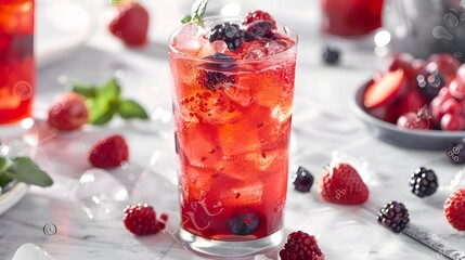 Berry Refresher: A tantalizing blend of fresh berries and ice-cold refreshment, captured in a vibrant and inviting image. 