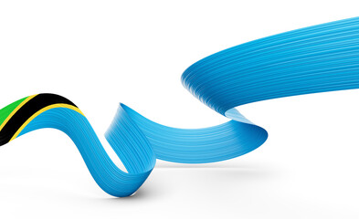 3d Flag Of Tanzania 3d Shiny Waving Tanzania Ribbon Flag On White Background 3d Illustration