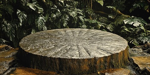Obraz premium Tree Stump in Lush Tropical Foliage