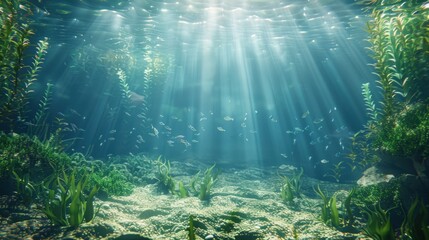 Obraz premium Sunbeams Shining Through Underwater Scene.